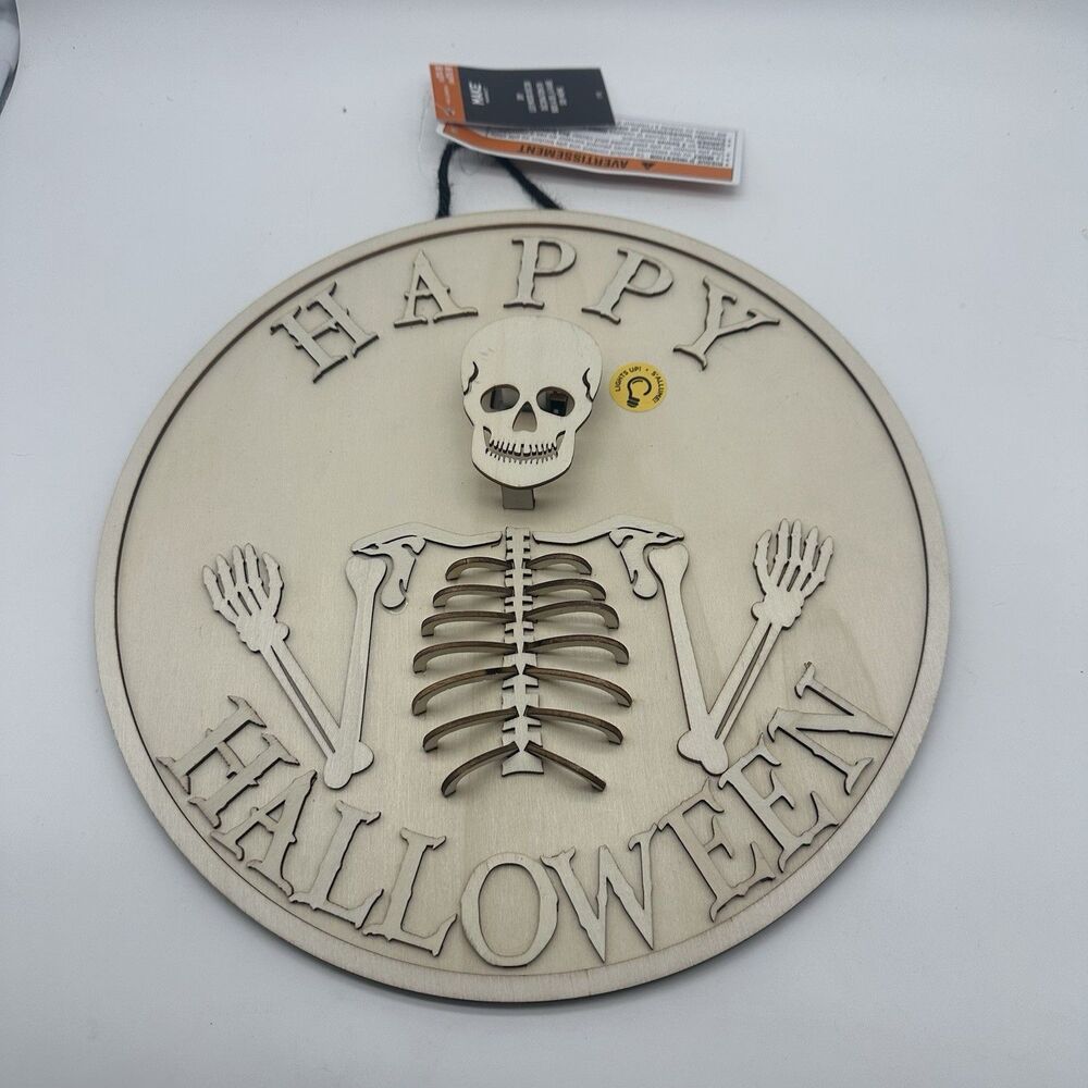 Make Market Halloween Wood Sign DIY Light Up Skeleton Happy Halloween